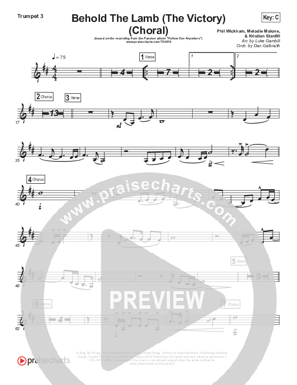 Behold The Lamb (Choral Anthem SATB) Trumpet 3 (Passion / Kristian Stanfill / Arr. Luke Gambill)