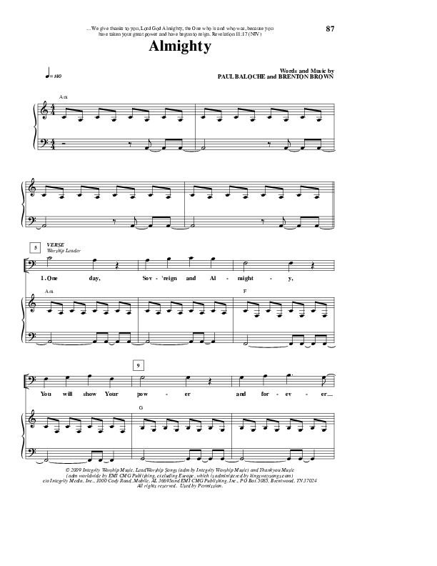 Almighty Piano/Vocal & Lead (Paul Baloche)