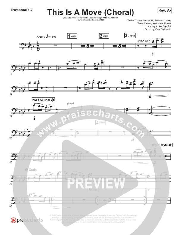 This Is A Move (Choral Anthem SATB) Trombone 1/2 (Tasha Cobbs Leonard / Arr. Luke Gambill)