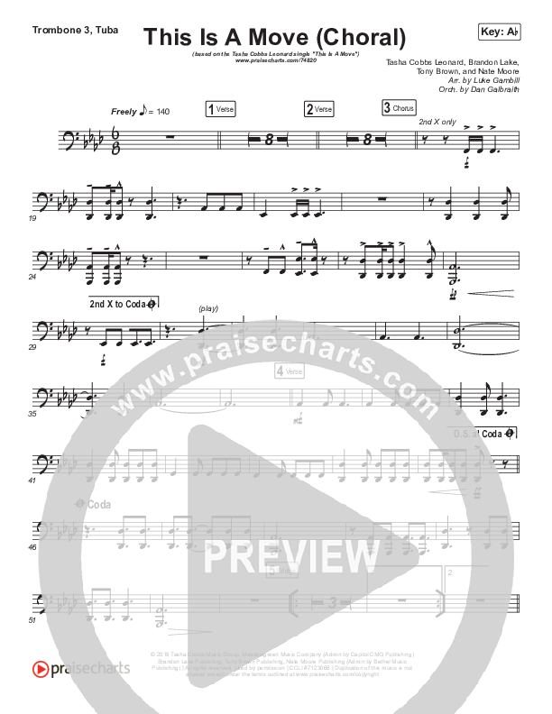 This Is A Move (Choral Anthem SATB) Trombone 3/Tuba (Tasha Cobbs Leonard / Arr. Luke Gambill)