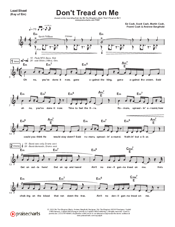 Don't Tread On Me Lead Sheet (Melody) (We The Kingdom)