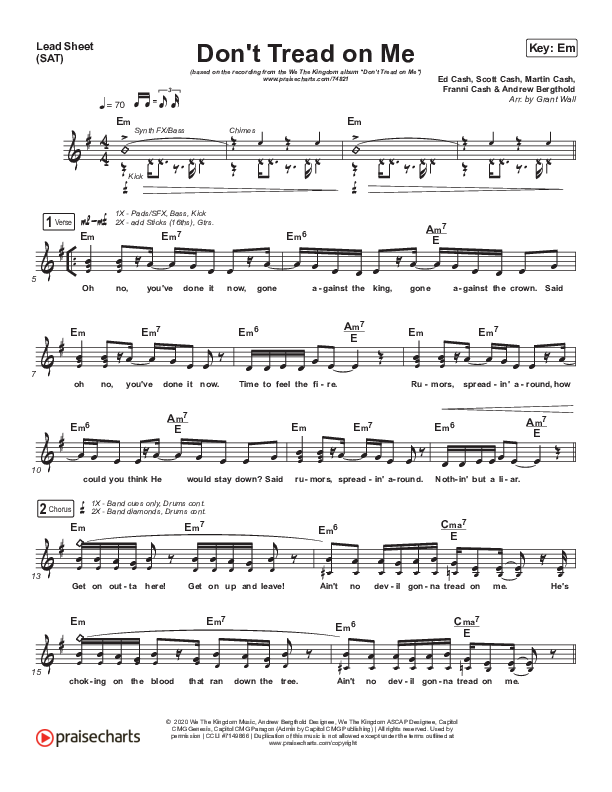 Don't Tread On Me Lead Sheet (SAT) (We The Kingdom)