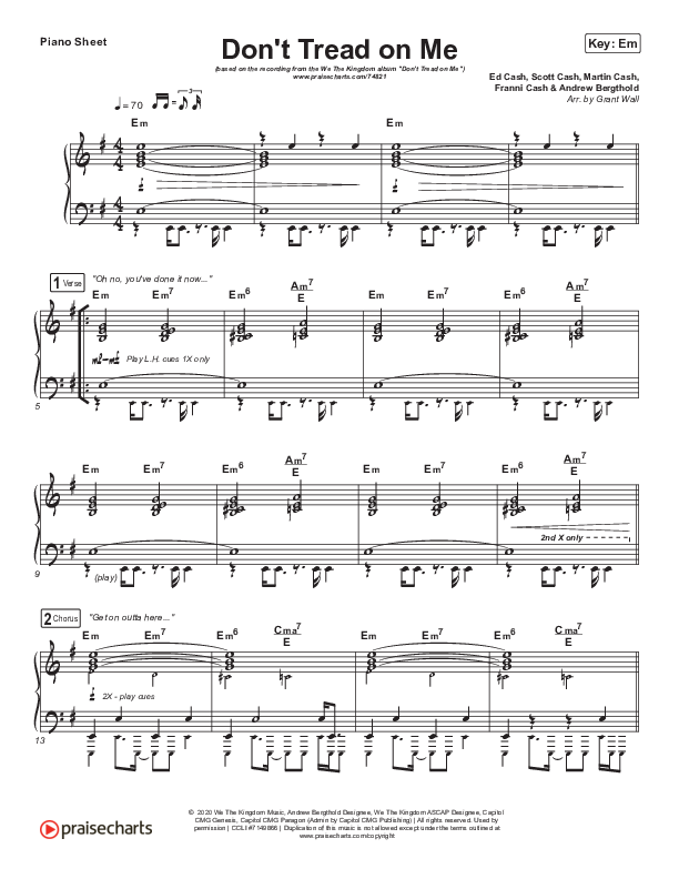 Don't Tread On Me Piano Sheet (We The Kingdom)