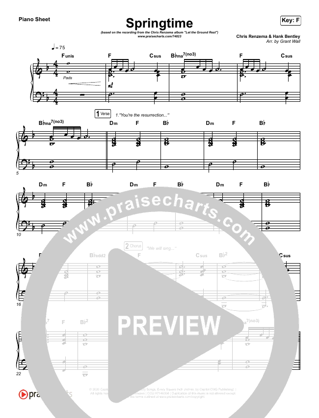 Springtime Sheet Music PDF (Chris Renzema) - PraiseCharts