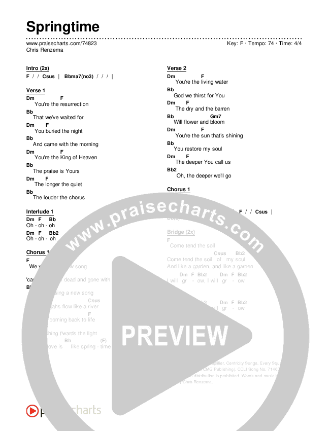 Springtime Chords PDF (Chris Renzema) - PraiseCharts