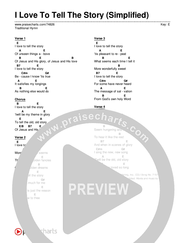 I Love To Tell The Story (Simplified) Chord Chart (Traditional Hymn)