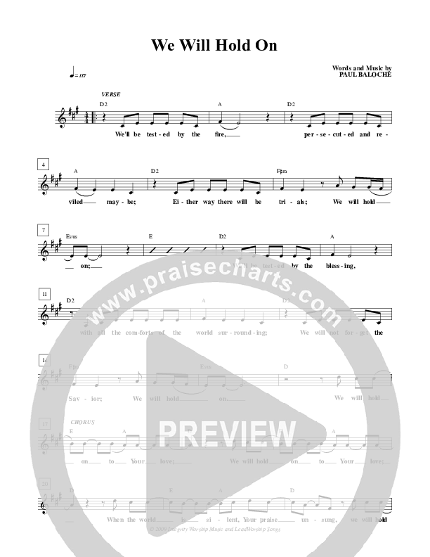 We Will Hold On Lead Sheet (Paul Baloche)