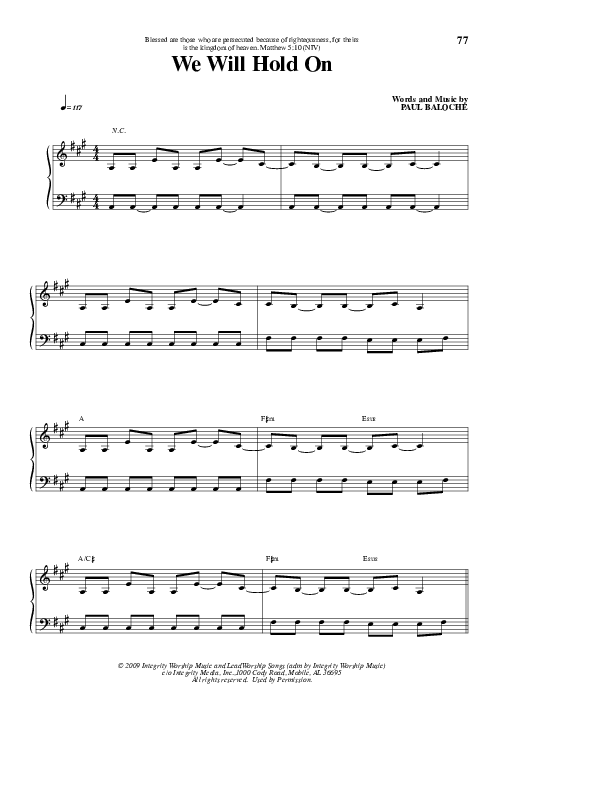 We Will Hold On Piano/Vocal & Lead (Paul Baloche)