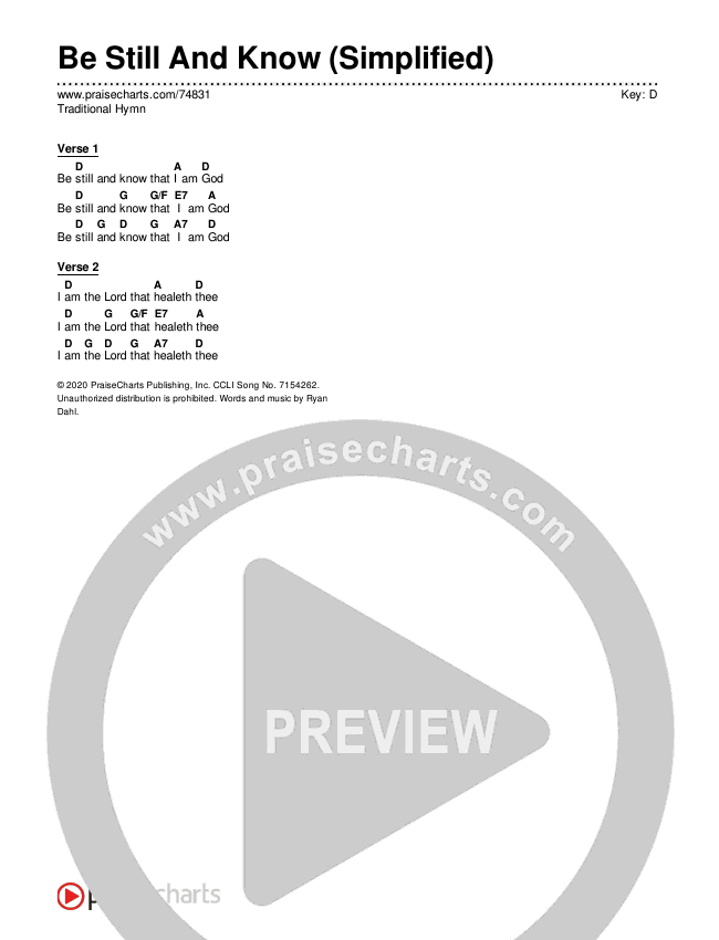 Be Still And Know (Simplified) Chord Chart (Traditional Hymn)