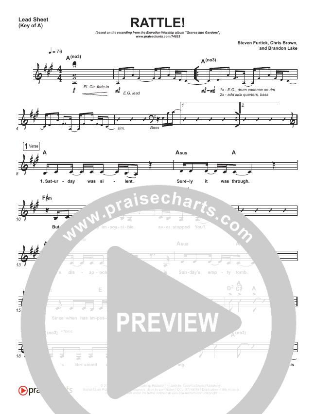 RATTLE! Lead Sheet (Melody) Elevation Worship PraiseCharts