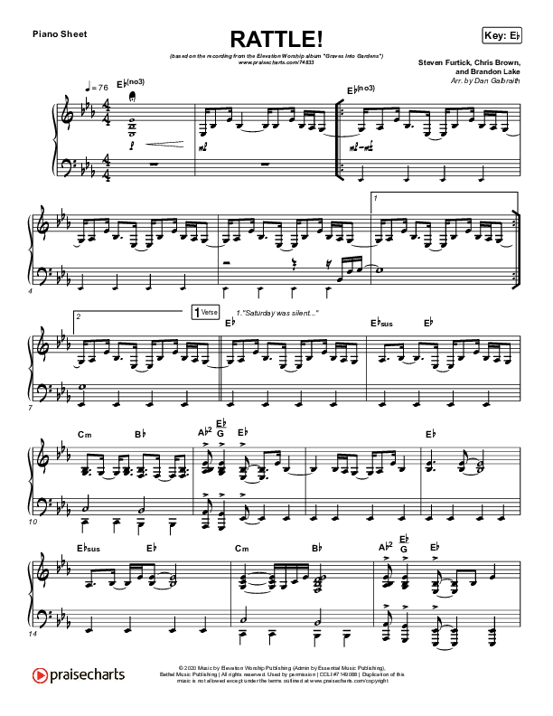 RATTLE! Piano Sheet (Elevation Worship)