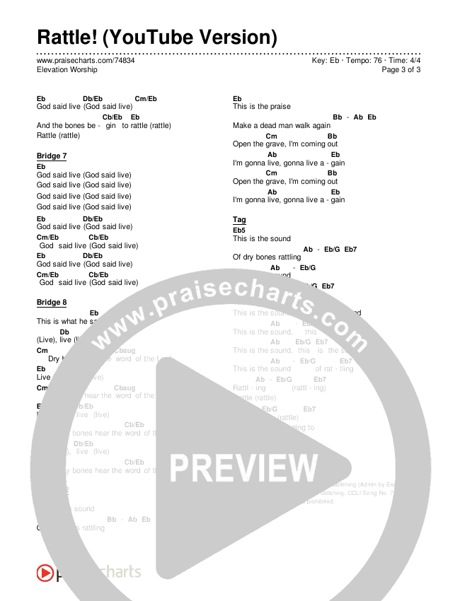 RATTLE! (YouTube) Chords PDF (Elevation Worship) PraiseCharts