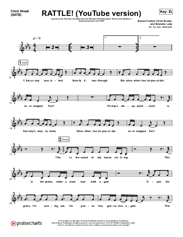 RATTLE! (YouTube) Choir Sheet (SATB) (Elevation Worship)