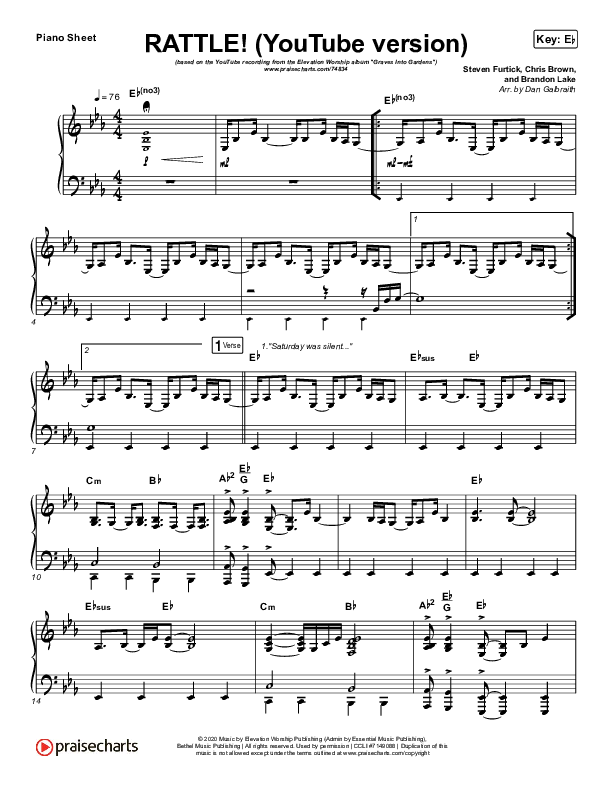RATTLE! (YouTube) Piano Sheet (Elevation Worship)