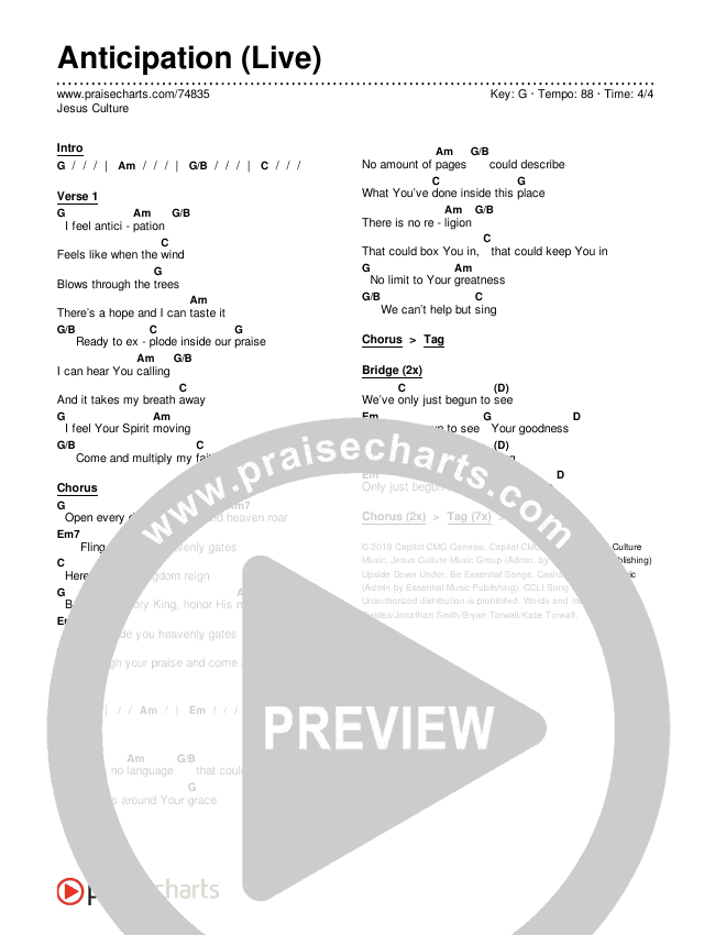 Anticipation (Live) Chords & Lyrics (Jesus Culture)