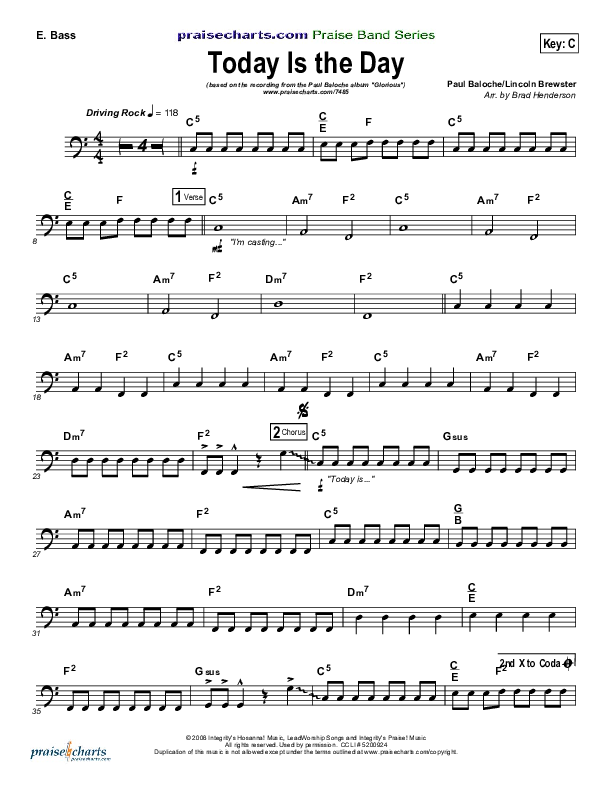 Today Is The Day Bass Guitar (Paul Baloche)