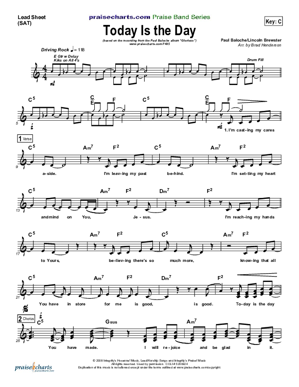 Today Is The Day Lead Sheet (SAT) (Paul Baloche)