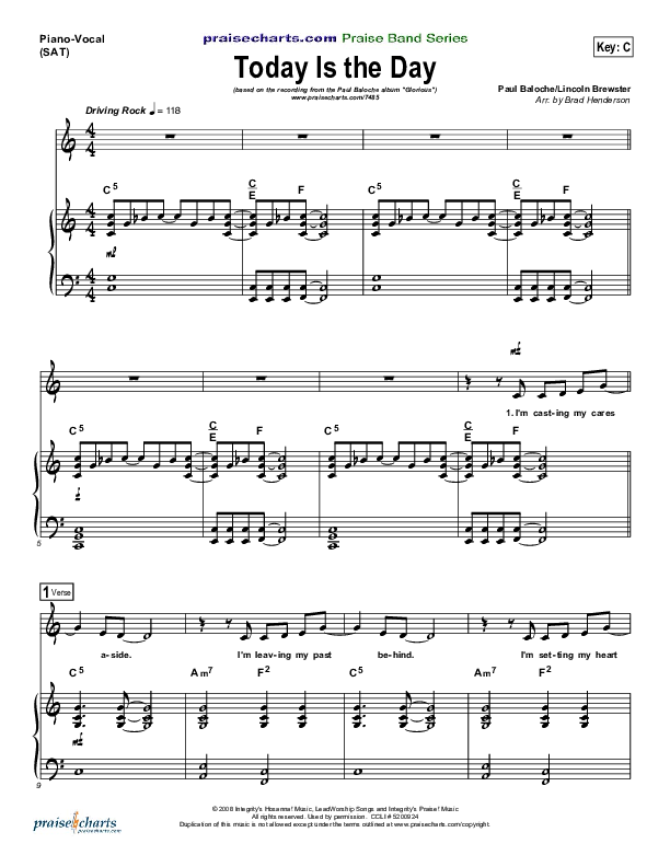 Today Is The Day Piano/Vocal (SAT) (Paul Baloche)