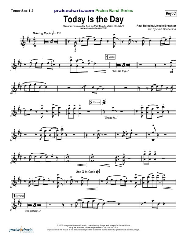 Today Is The Day Tenor Sax 1/2 (Paul Baloche)
