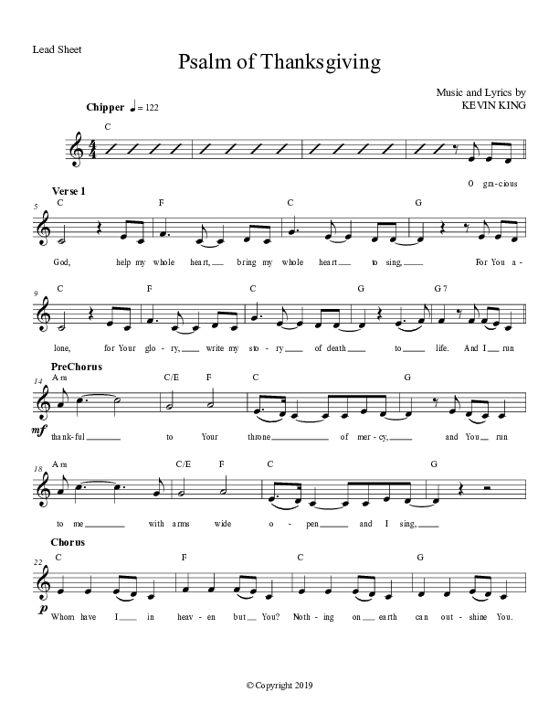 Psalm Of Thanksgiving Lead Sheet (Grace Worship)