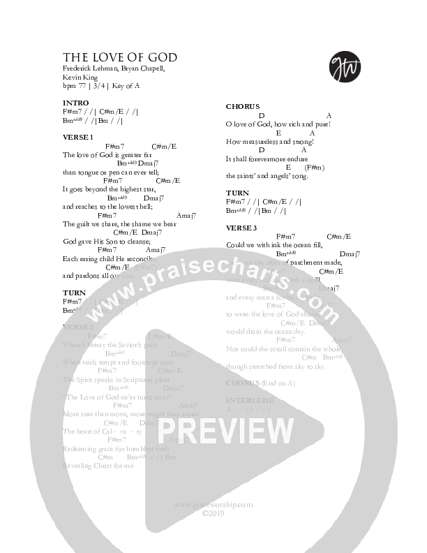 The Love Of God Chord Chart (Grace Worship)