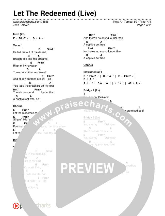 Let The Redeemed (Live) Chords & Lyrics (Josh Baldwin)