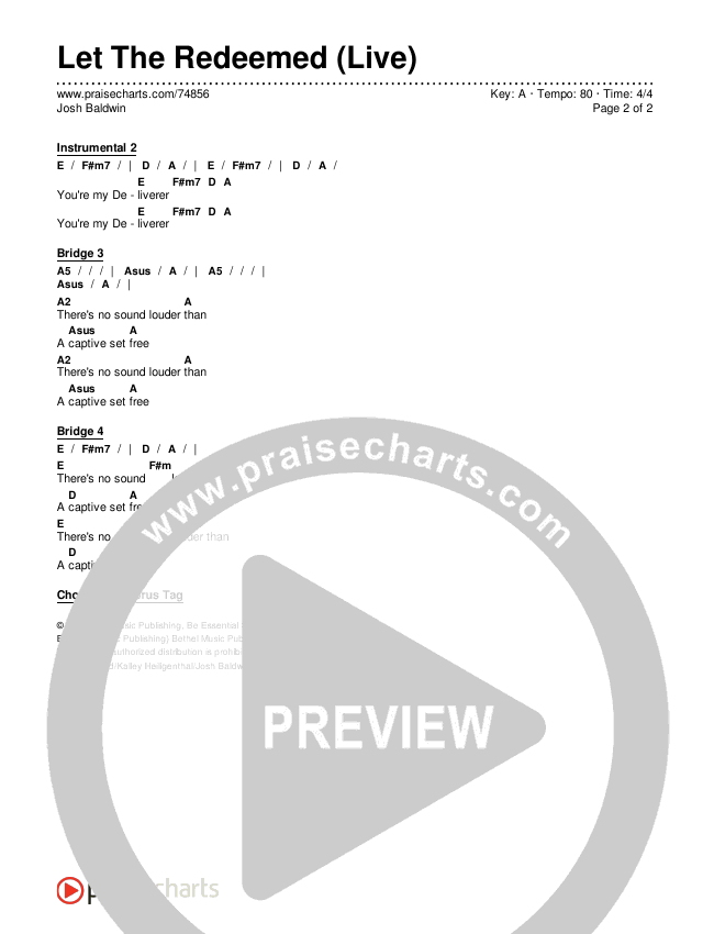 Let The Redeemed (Live) Chords & Lyrics (Josh Baldwin)
