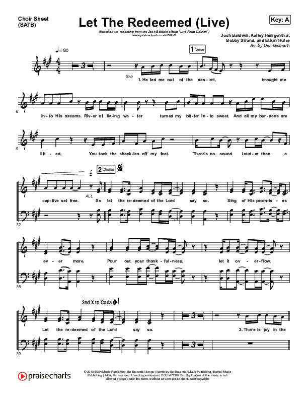 Let The Redeemed (Live) Choir Vocals (SATB) (Josh Baldwin)