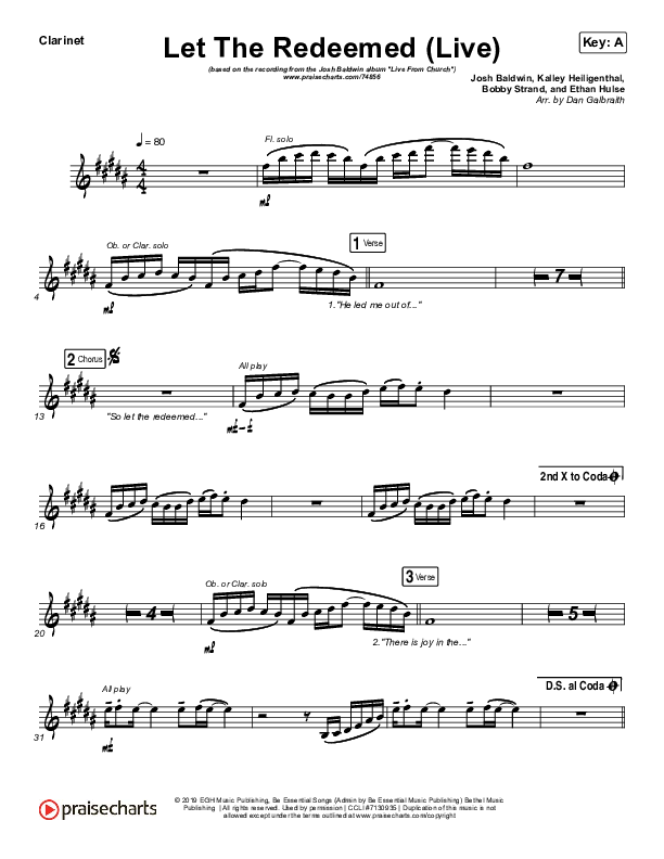 Let The Redeemed (Live) Clarinet (Josh Baldwin)