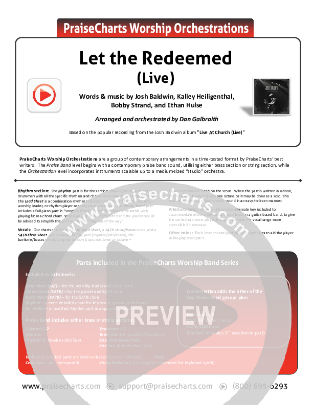 Let The Redeemed (Live) Cover Sheet (Josh Baldwin)