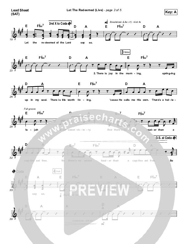 Let The Redeemed (Live) Lead Sheet (SAT) (Josh Baldwin)