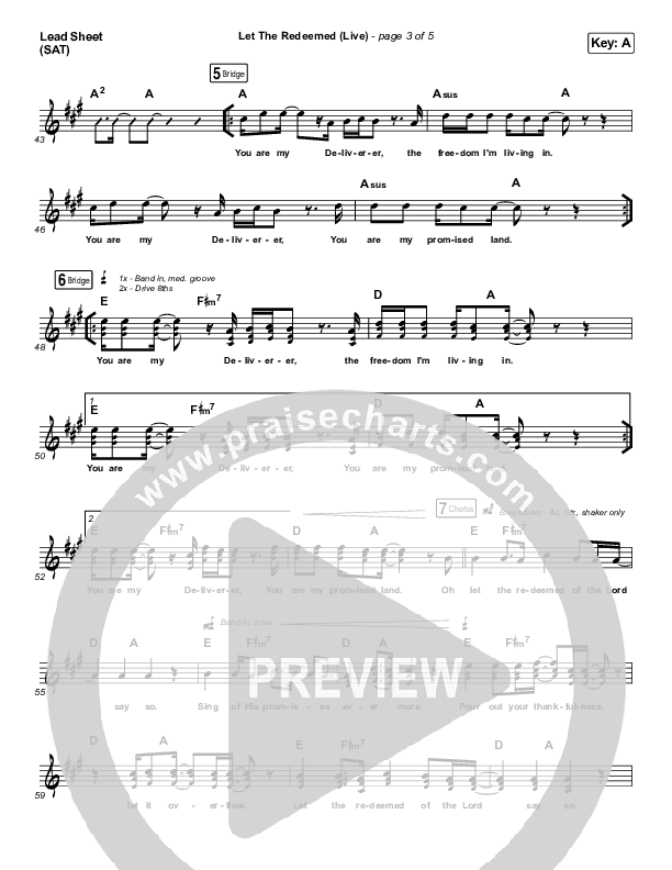 Let The Redeemed (Live) Lead Sheet (SAT) (Josh Baldwin)