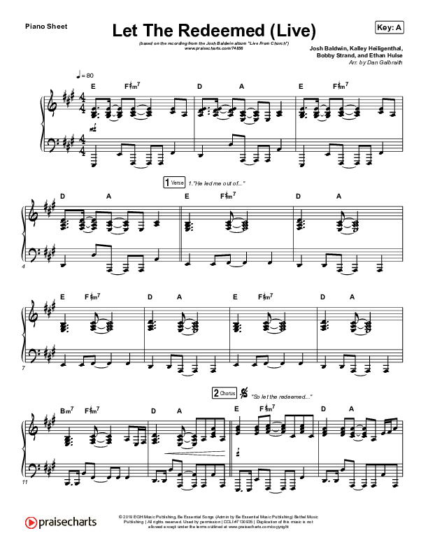 Let The Redeemed (Live) Piano Sheet (Josh Baldwin)