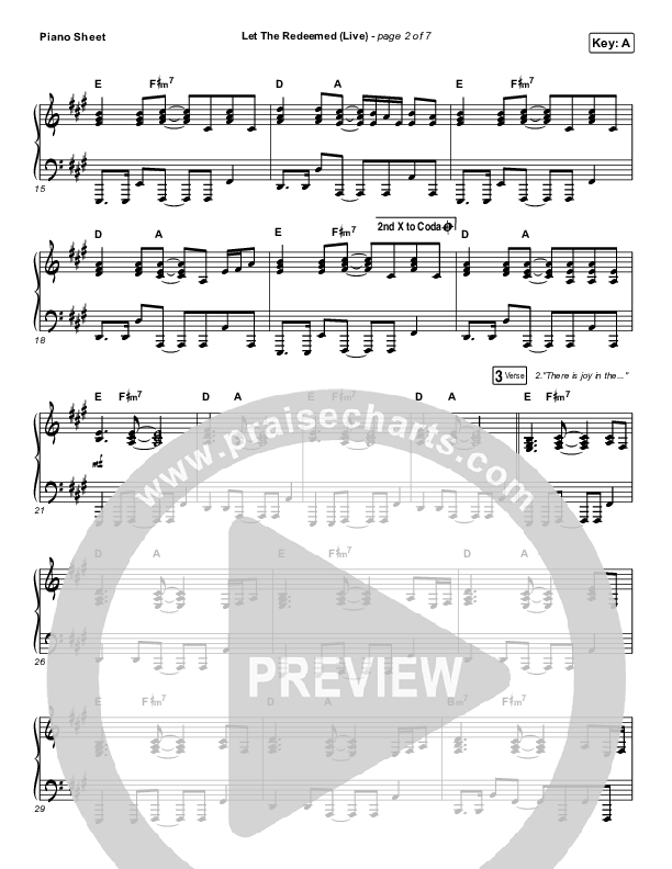 Let The Redeemed (Live) Piano Sheet (Josh Baldwin)