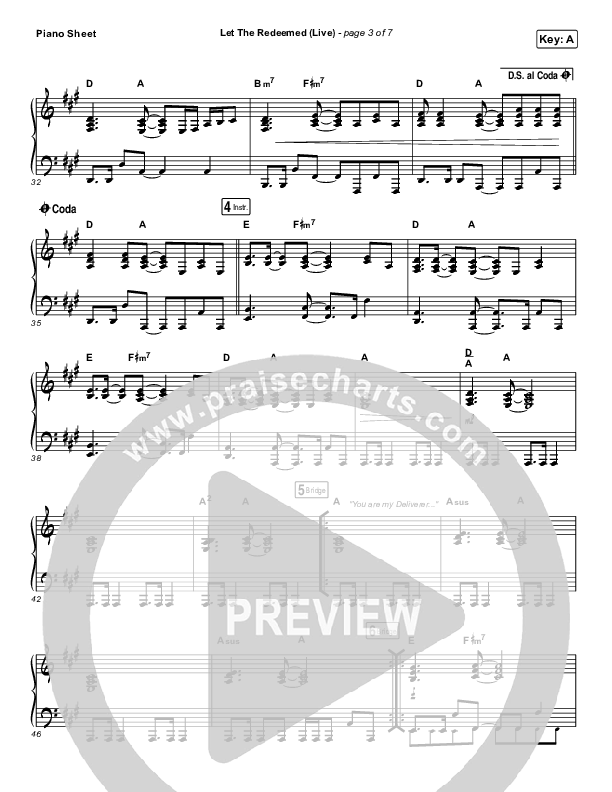 Let The Redeemed (Live) Piano Sheet (Josh Baldwin)