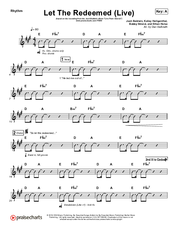 Let The Redeemed (Live) Rhythm Chart (Josh Baldwin)