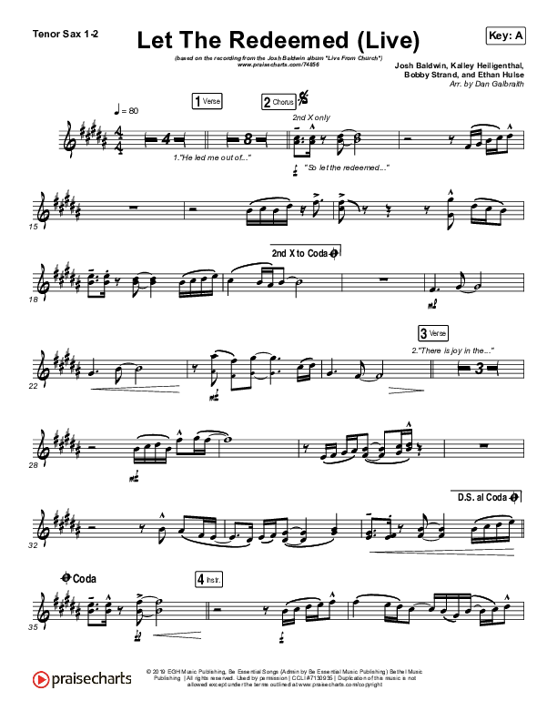 Let The Redeemed (Live) Tenor Sax 1/2 (Josh Baldwin)