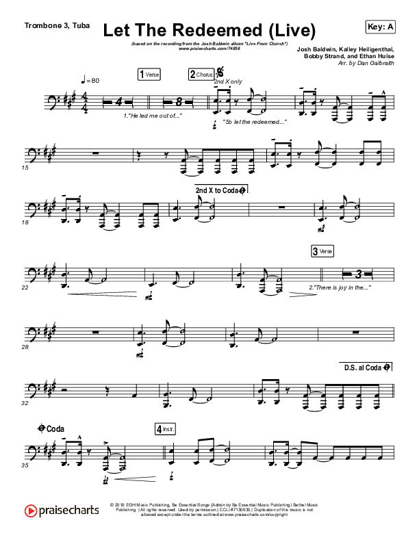Let The Redeemed (Live) Trombone 3/Tuba (Josh Baldwin)