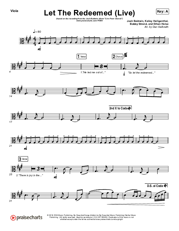 Let The Redeemed (Live) Viola (Josh Baldwin)
