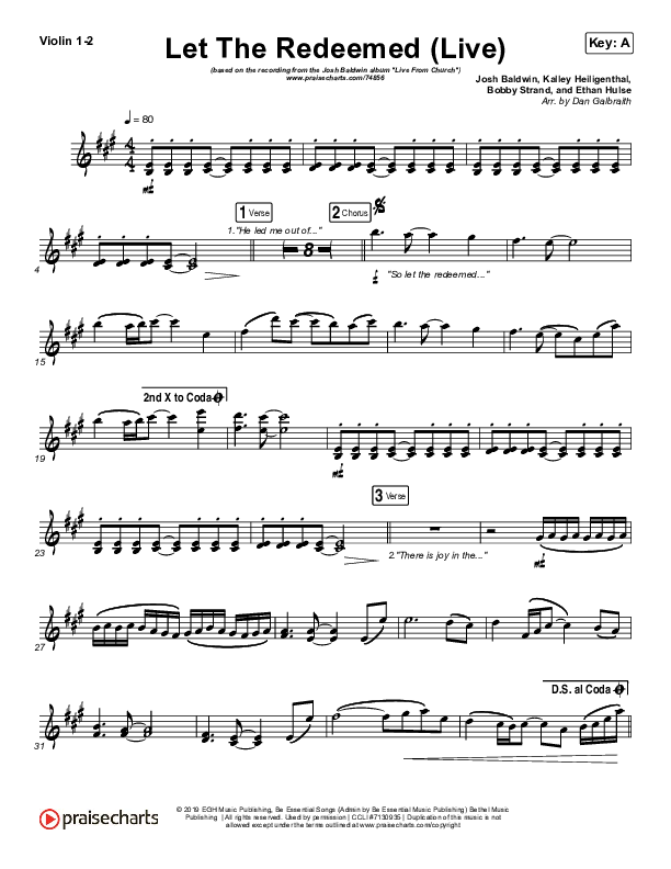 Let The Redeemed (Live) Violin 1/2 (Josh Baldwin)