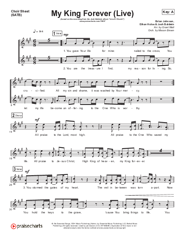 My King Forever (Live) Choir Sheet (SATB) (Josh Baldwin)