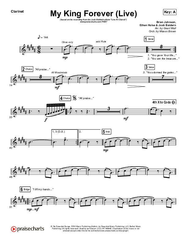My King Forever (Live) Clarinet (Josh Baldwin)