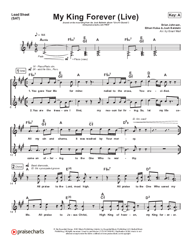 My King Forever (Live) Lead Sheet (SAT) (Josh Baldwin)