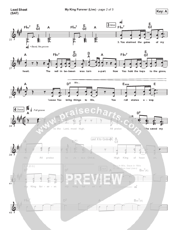 My King Forever (Live) Lead Sheet (SAT) (Josh Baldwin)