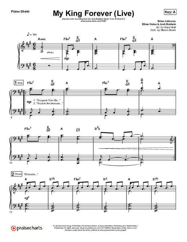 My King Forever (Live) Piano Sheet (Josh Baldwin)