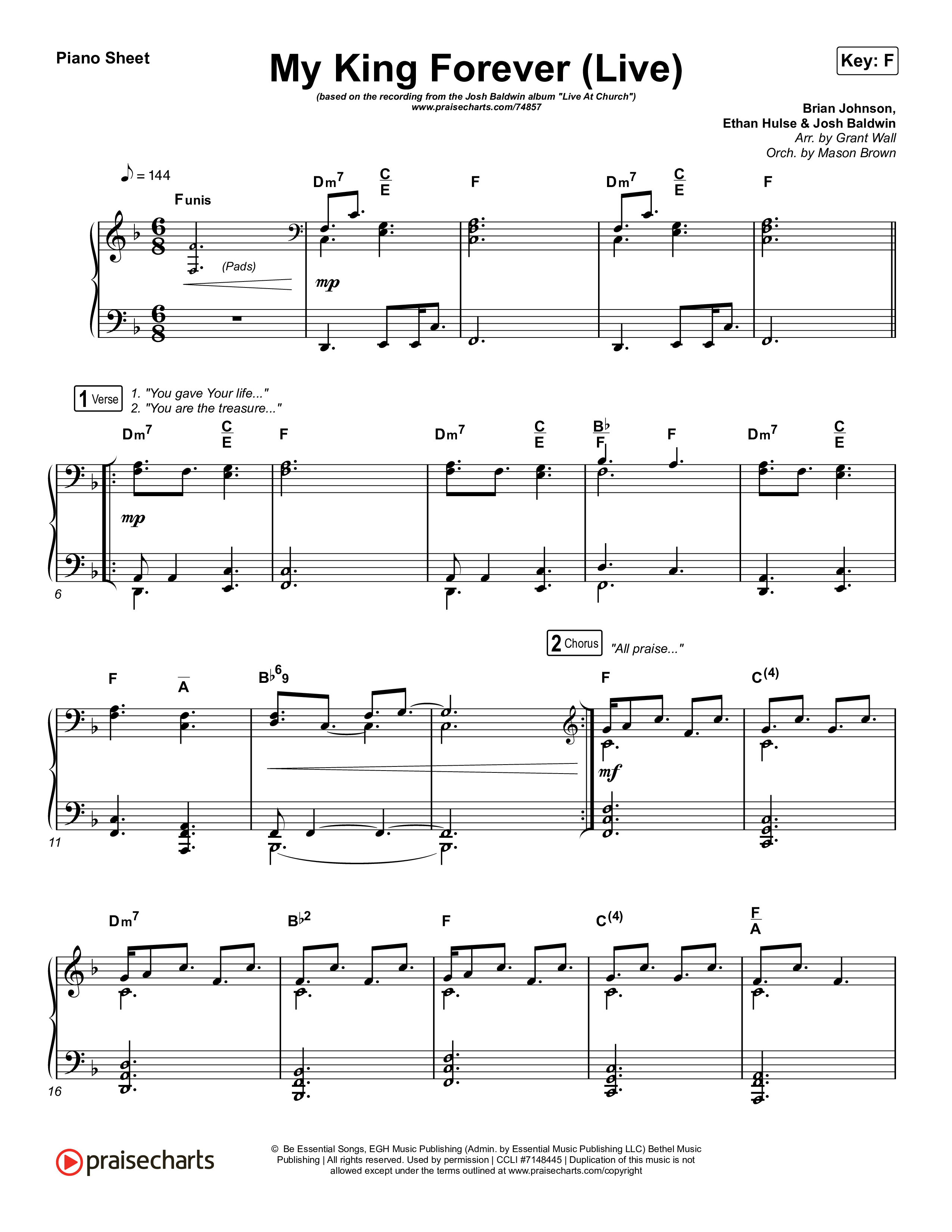 My King Forever (Live) Piano Sheet (Josh Baldwin)