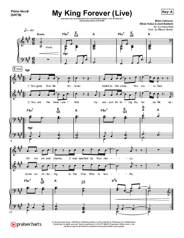 My King Forever (Live) Piano/Vocal (SATB) (Josh Baldwin)