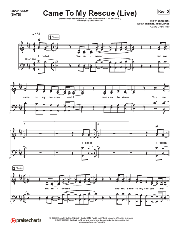 Came To My Rescue (Live) Choir Vocals (SATB) (Josh Baldwin)