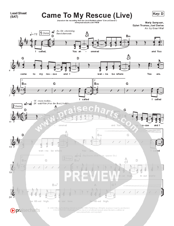 Came To My Rescue (Live) Lead Sheet (SAT) (Josh Baldwin)