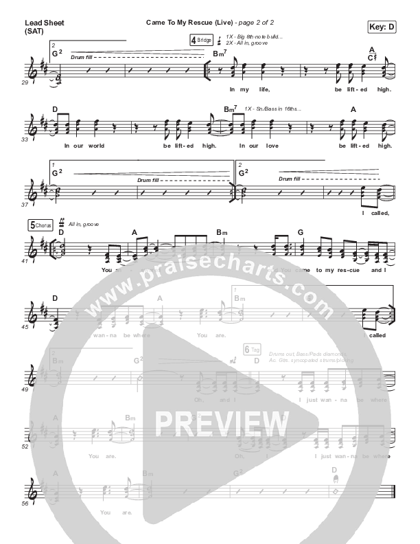 Came To My Rescue (Live) Lead Sheet (SAT) (Josh Baldwin)